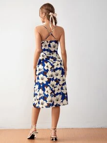 SHEIN Frenchy 印花高衩吊帶連衣裙 - 彩色 - 查看 6