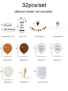 32pcs/set Latex Pull Flag & Balloon Set, Vintage Mixed Color Balloon Kit For Party - Multicolor - View 3