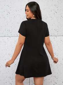 SHEIN EZwear Plus Solid Round Neck Dress - Black - View 6