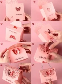 5入組鏤空蝴蝶和花細節禮物盒 - 粉色 - 查看 4