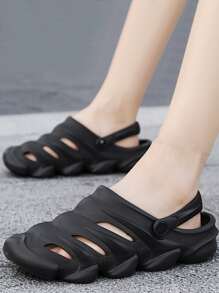 Fashionable Vented Clogs For Men, Cut Out Design Slingback EVA Clogs - Black - View 1