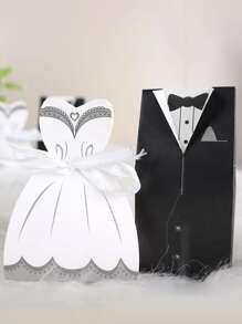 20入組/套婚禮衣服形狀禮品創意紙衣服設計糖果包装盒適合婚禮 - 黑與白 - 查看 1