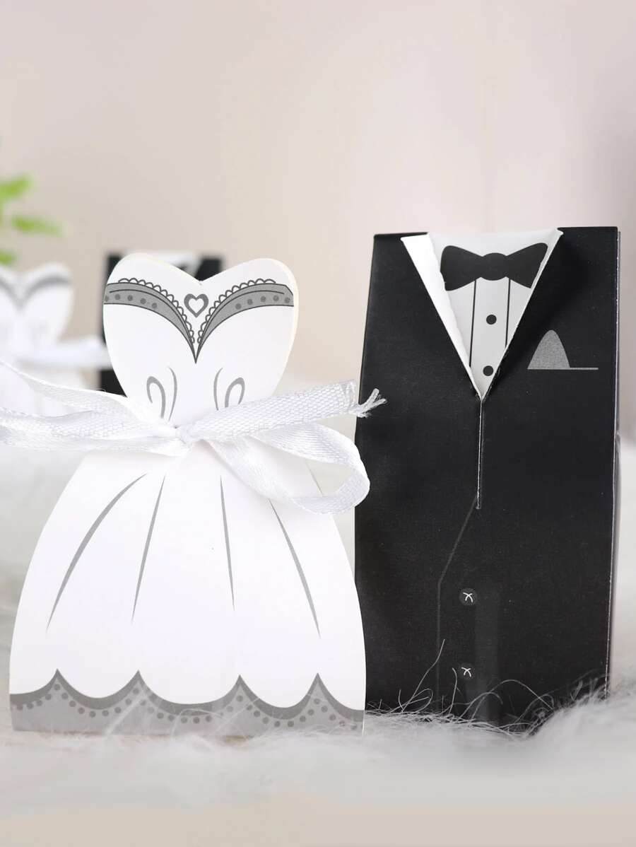 20入組/套婚禮衣服形狀禮品創意紙衣服設計糖果包装盒適合婚禮 - 黑與白 - 查看 1
