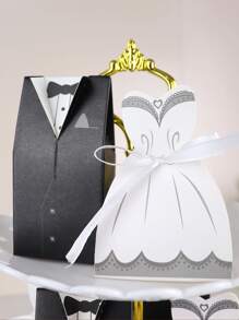 20入組/套婚禮衣服形狀禮品創意紙衣服設計糖果包装盒適合婚禮 - 黑與白 - 查看 4