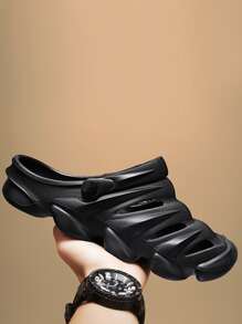 Fashionable Vented Clogs For Men, Cut Out Design Slingback EVA Clogs - Black - View 3