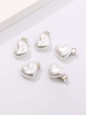 5st Kvinnor Faux Pearl Heart Dekor Lyx Alligator Hårklämma
