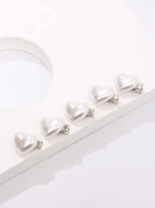 5入組女士珍珠愛心裝飾奢華鴨嘴夾 - 白色 - 查看 2