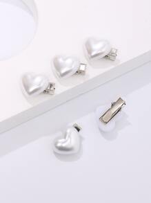 5入組女士珍珠愛心裝飾奢華鴨嘴夾 - 白色 - 查看 4