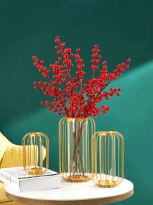 金色燈籠形狀花瓶,極簡鏤空設計花瓶適用於花 - 金色 - 查看 6