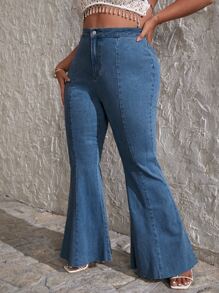 SHEIN ICON Plus High Waist Raw Cut Flare Leg Jeans