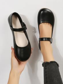 Round Toe Mary Jane Women's Flat Shoes, Outdoor Fashionable Comfortable All-Match Women's Flat Shoes For Spring And Autumn - Black - View 1