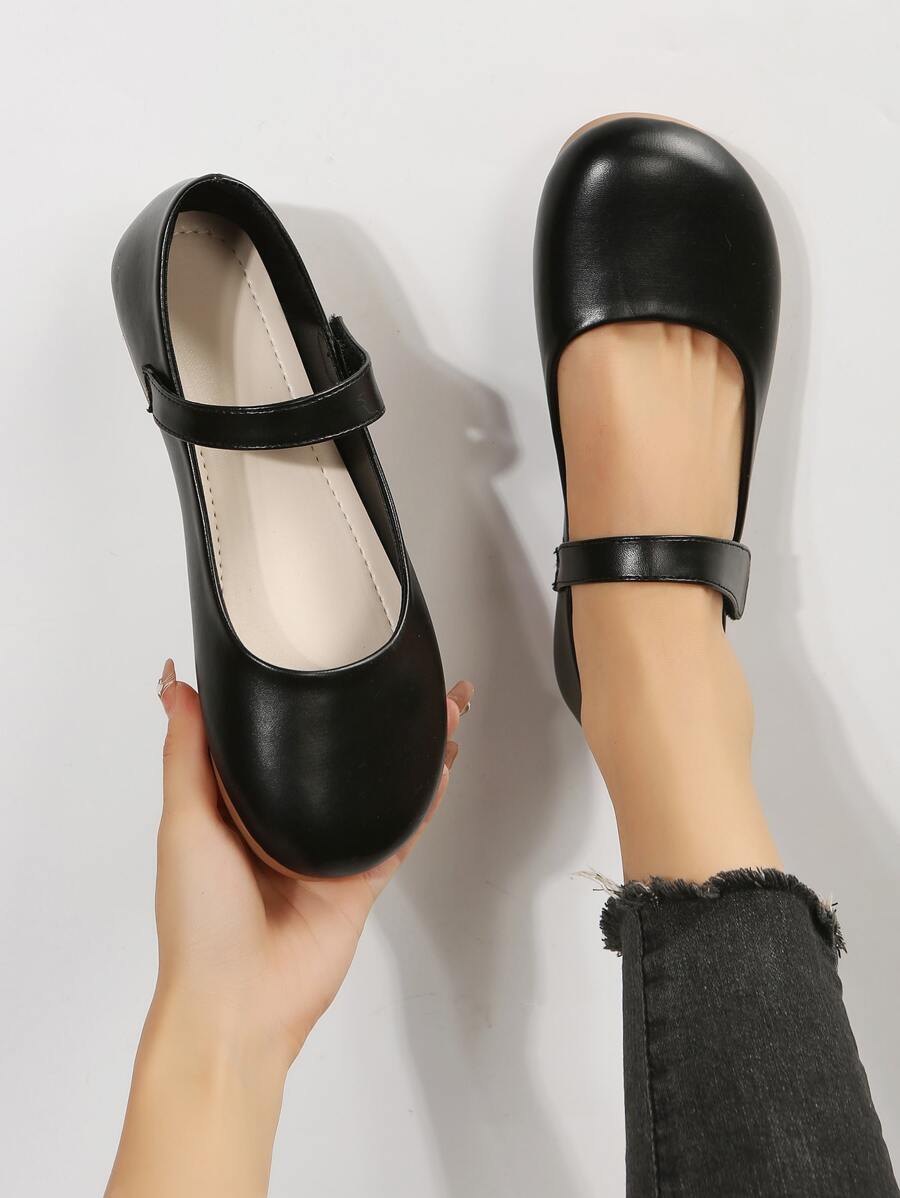 Round Toe Mary Jane Women's Flat Shoes, Outdoor Fashionable Comfortable All-Match Women's Flat Shoes For Spring And Autumn - Black - View 1