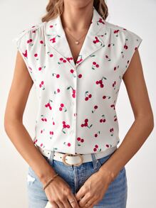 SHEIN Frenchy 滿版櫻桃圖案蝙蝠袖襯衫