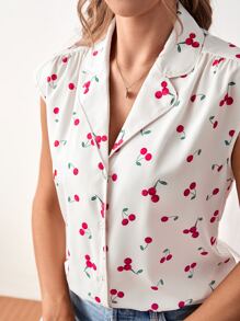 SHEIN Frenchy 滿版櫻桃圖案蝙蝠袖襯衫