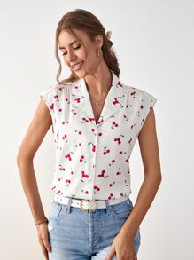 SHEIN Frenchy 滿版櫻桃圖案蝙蝠袖襯衫