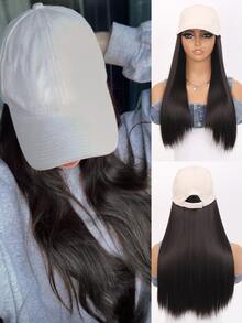 中等直筒人造假髮附帽子 - 黑色 - 查看 7