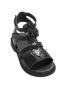 Girls Open Toe Sequin Decor Glitter Princess Gladiator Sandals Ngoài trời - màu đen - Xem 6