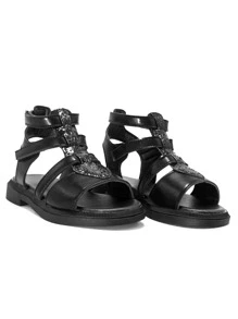 Girls Open Toe Sequin Decor Glitter Princess Gladiator Sandals Ngoài trời - màu đen - Xem 2