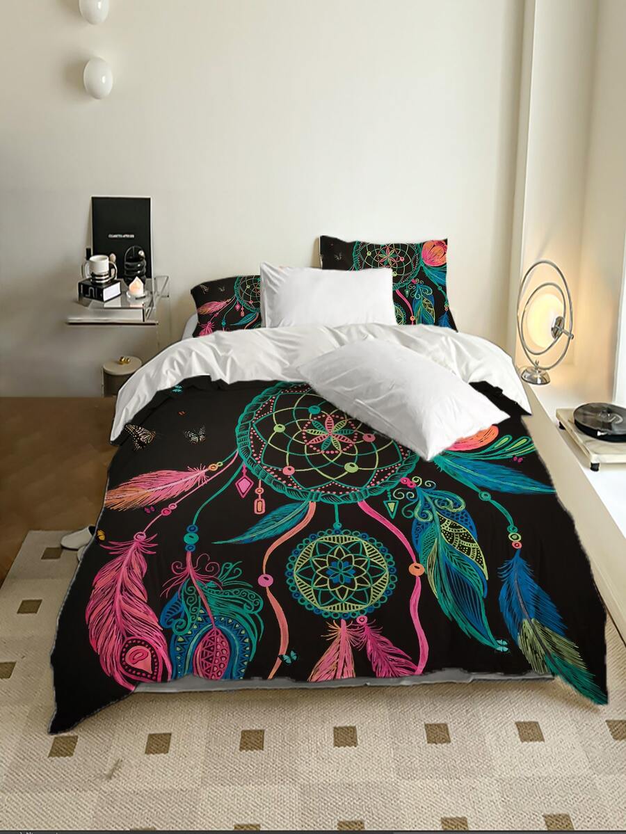 3pcs/set Dreamcatcher Pattern Duvet Cover Set(1 Duvet Cover & 2 Pillowcase), Modern Polyester Bedding Set For All Season - Multicolor - View 1