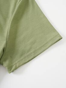 SHEIN LUNE 仙人掌和標語圖案T恤 - 綠色 - 查看 4