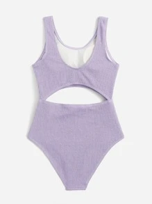 Swim Basics Teen Girls Textured Cut Out One Piece Swimsuit - Mauve Purple - View 2