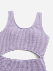 Swim Basics Teen Girls Textured Cut Out One Piece Swimsuit - Mauve Purple - View 5