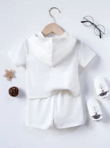 Baby Boy Letter Graphic Hooded Tee & Shorts - White - View 2