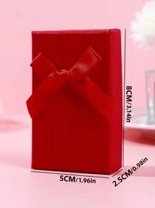 1pc Bow Detail Gift Box, Red Paper Jewelry Storage Box For Wedding Holiday Party - Red - View 5