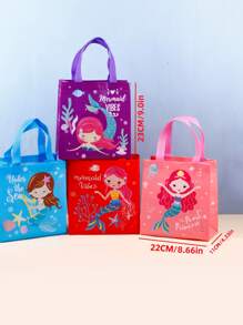 4pcs Mermaid Print Gift Bag, Cartoon Portable Storage Bag For Party - Multicolor - View 3