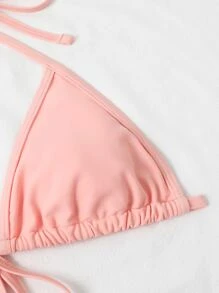 蝴蝶刺繡露背三角形夏日沙灘比基尼套裝搭配沙灘裙 - 淺粉色 - 查看 4