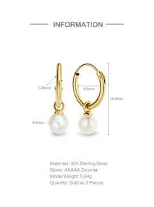 人造珍珠銀耳墜適合女士新娘婚禮精細首飾類 - 金黃色 - 查看 3