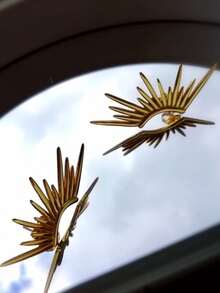 Spiked Silver Stud Earrings - Yellow Gold - View 3