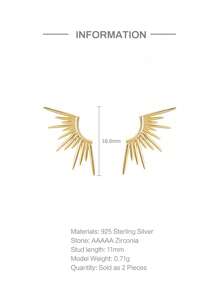 Spiked Silver Stud Earrings - Yellow Gold - View 4