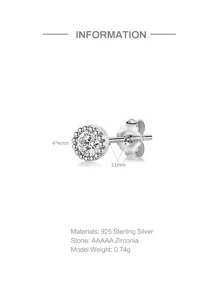 3入組/套方晶鋯石圓形銀耳釘適合女士新娘婚禮精細首飾類 - 銀色 - 查看 3