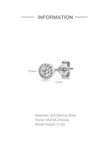 3入組/套方晶鋯石圓形銀耳釘適合女士新娘婚禮精細首飾類 - 銀色 - 查看 4