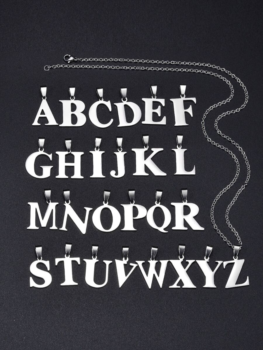 時尚流行男士字母吊飾項鍊不銹鋼珠寶禮物和時尚外觀 - 銀色 - 查看 1