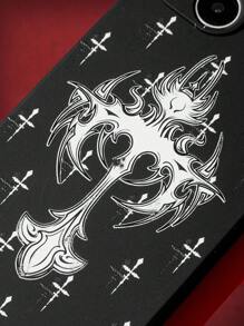 ROMWE Goth Cross Pattern Phone Case - Black - View 3
