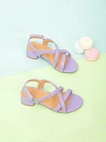 女孩交叉帶高跟時尚紫色露跟涼鞋