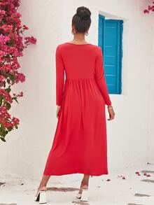 ZIAI Đầm Túi màu trơn Giải trí - Đỏ - Xem 2