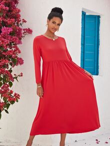 ZIAI Đầm Túi màu trơn Giải trí - Đỏ - Xem 3