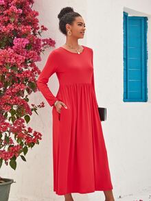 ZIAI Đầm Túi màu trơn Giải trí - Đỏ - Xem 4