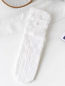 Calcetines de tripulación con encaje floral - Blanco - Ver 2