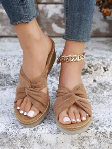 Women Twist Decor Espadrille Sandals, Vacation Faux Suede Wedge Slide Sandals
