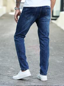 Men Cotton Slant Pocket Slim Straight Jeans - Dark Wash - View 2