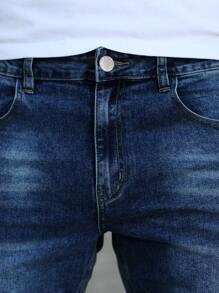 Men Cotton Slant Pocket Slim Straight Jeans - Dark Wash - View 6