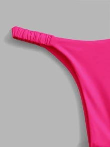 Swim Basics Summer Beach Solid Bikini Set Halter Triangle Bra & Thong 2 Piece Bathing Suit - Hot Pink - View 5