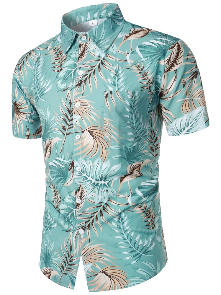 Men Tropical Print Shirt - Cadet Blue - View 1