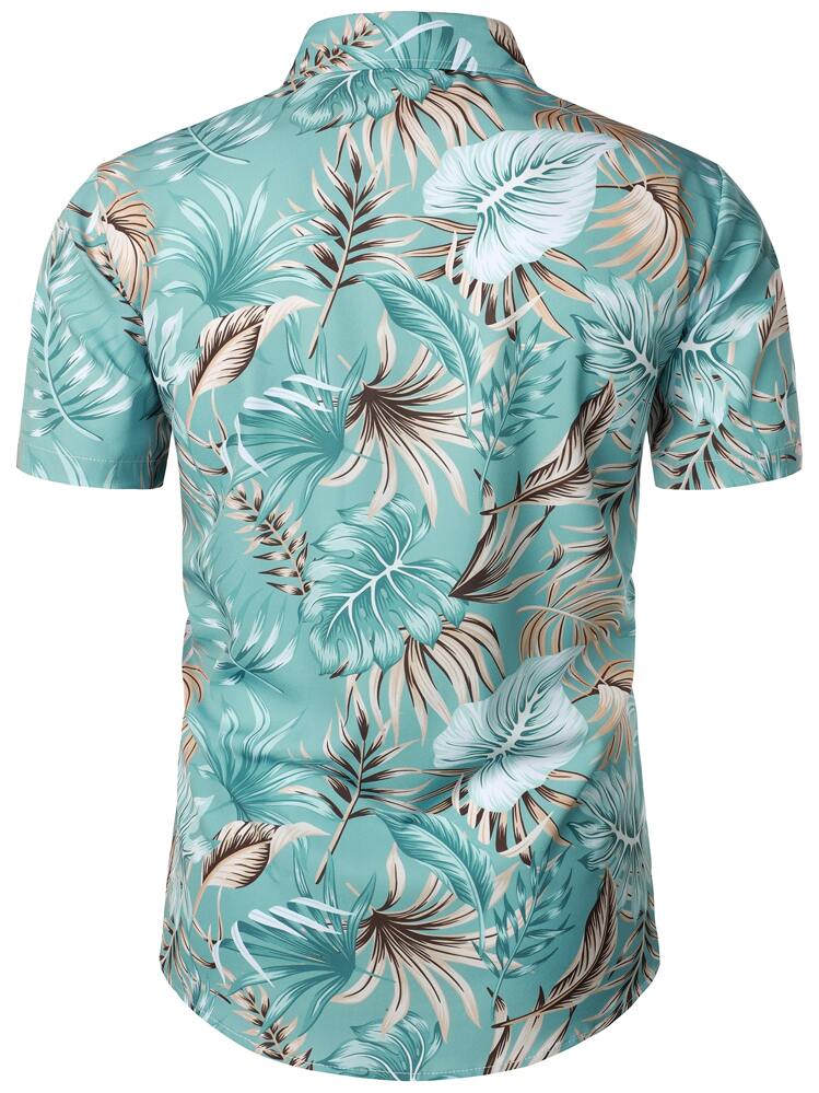 Men Tropical Print Shirt - Cadet Blue - View 2