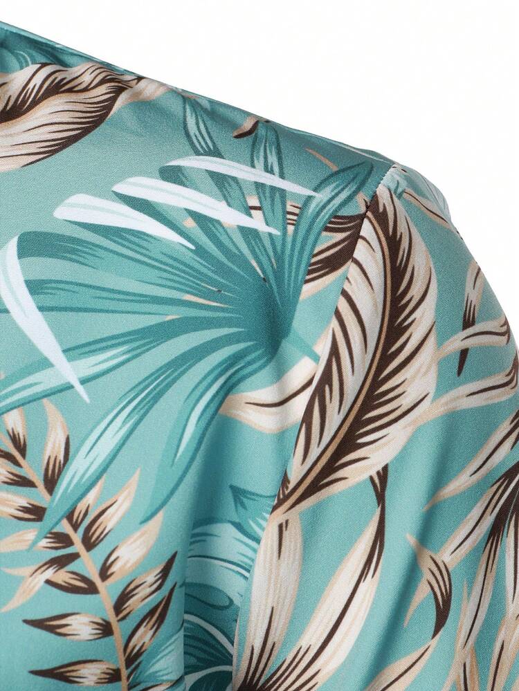 Men Tropical Print Shirt - Cadet Blue - View 3