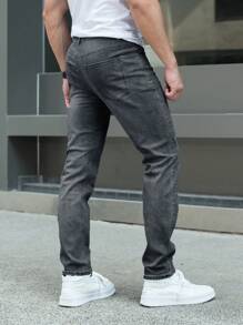 Men's Skinny Stretch Denim Jeans - Dark Grey - View 2